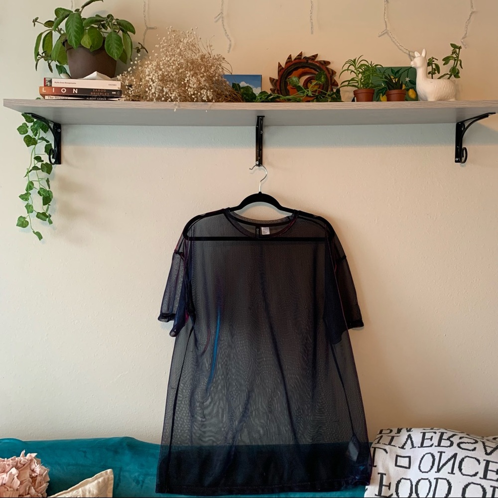 Oversized Iridescent Mesh Shirt